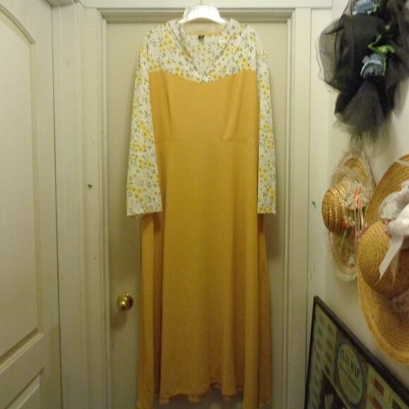 CURVY GIRL RETRO STYLED MUSTARD W PRINT MAXI DRESS BY SHEIN 3 X - Picture 4 of 6